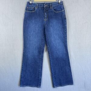 Talbots Jeans Womens 10 Petite Blue Stretch Denim‎ Straight Leg 5 Pocket Zip Fly